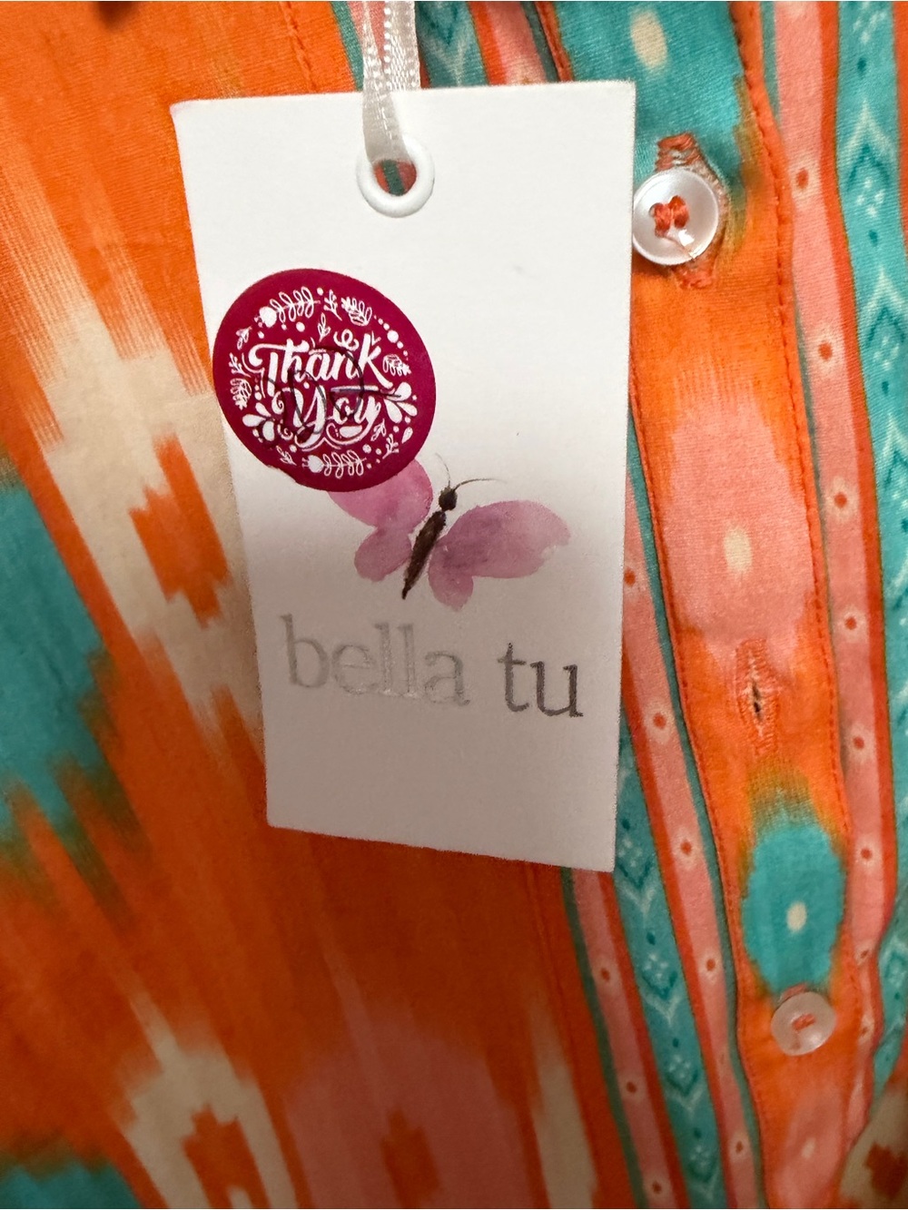 Bella Tu Orange & Turquoise Ikat Camden Shirt Dress Size XL - NWT - Picture 11 of 16